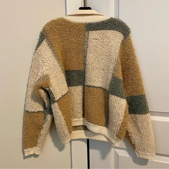 Sandy Liang Target Sherpa Pocket Comfy Boho Shabby Chic Colorblock Sweater - Picture 5 of 6